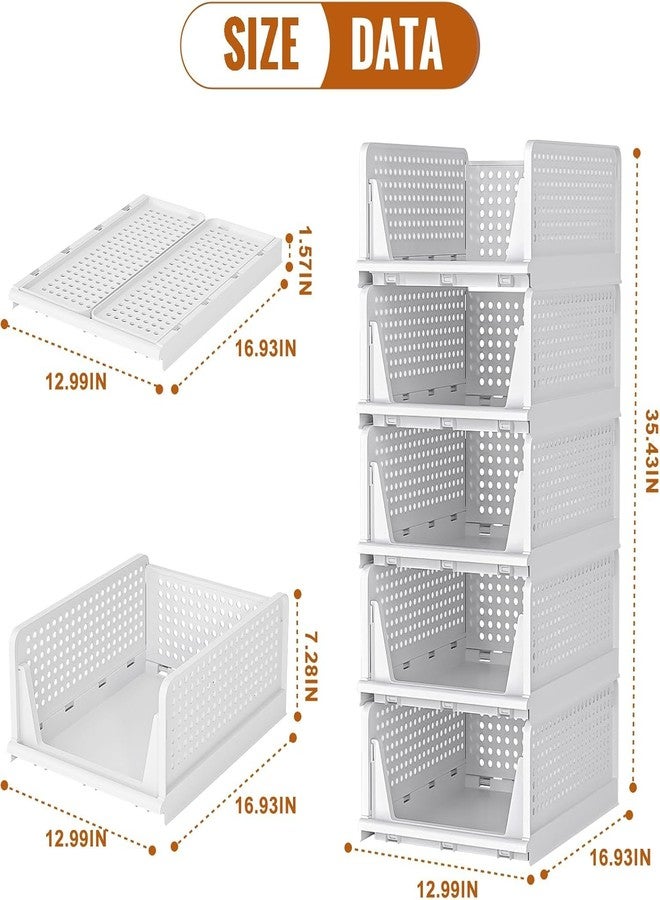 VERAT منظم ملابس قابل للطي من فيرات / رف تخزين متعدد الأغراض للمطبخ / خزانة ملابس / خزانة موفرة للمساحة لغرفة النوم وغرفة المعيشة / خزانة للأطفال (أبيض، 5 قطع) - Image 2